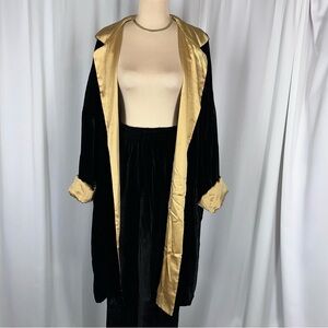 Vtg Folio Saks Fifth Avenue Reversible Velvet Jacket, Pants XL Black Gold Silk